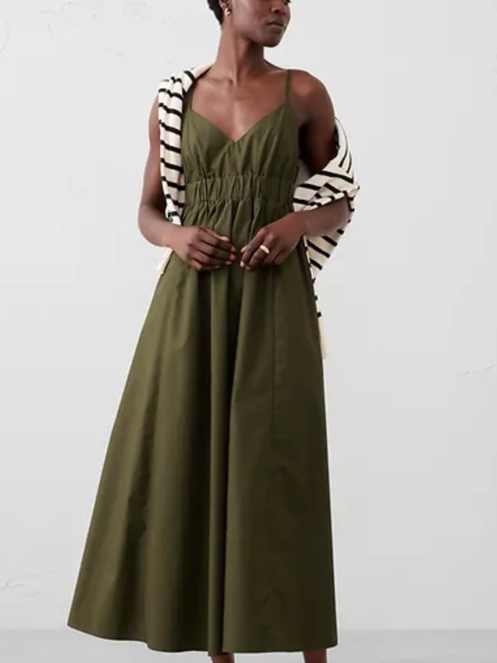 Banana Republic Strappy empire-waist Olive Green Smocked Waist Maxi Dress